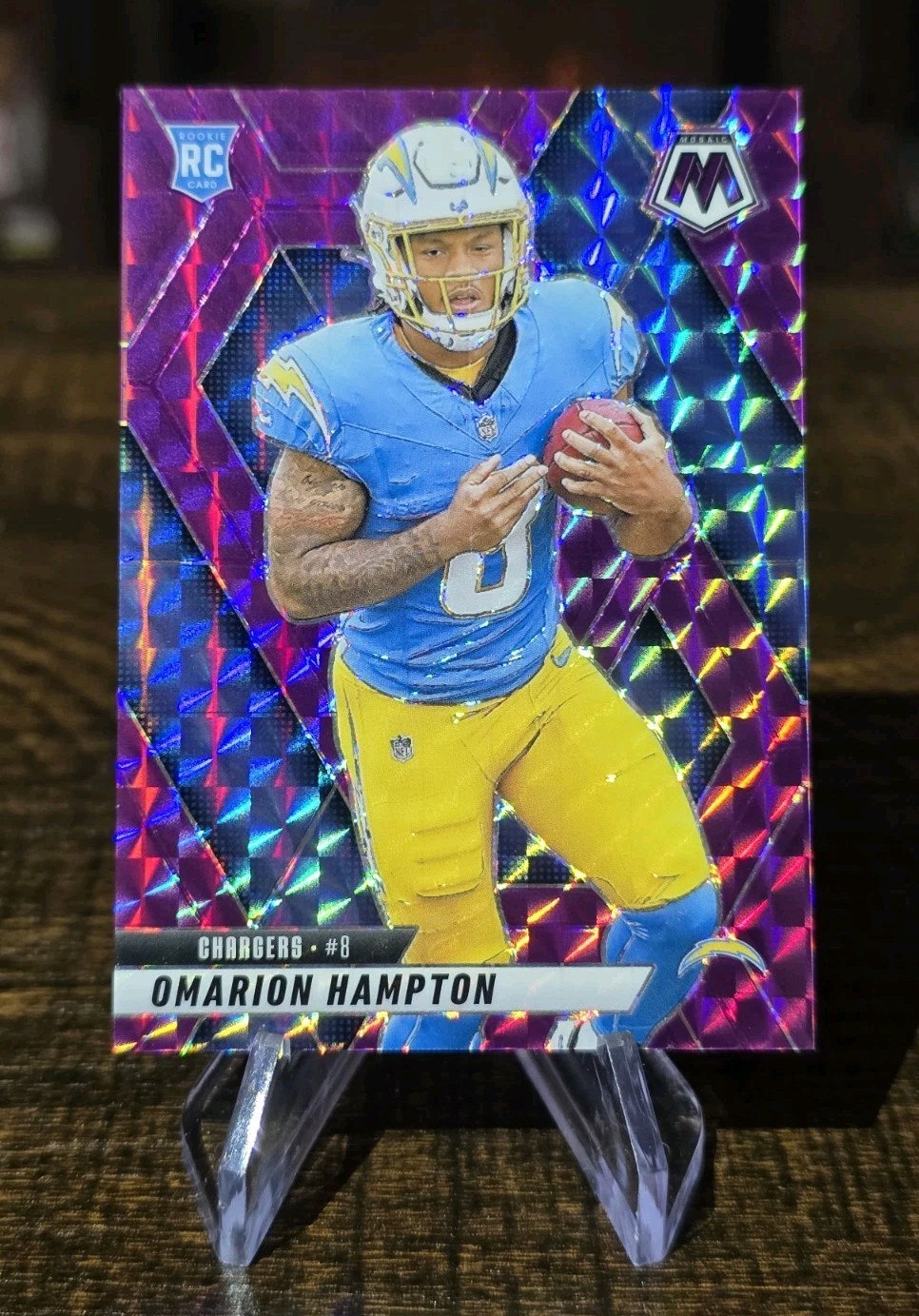 2025 Panini Mosaic #335 Omarion Hampton Purple Mosaic /49 SSP Rookie RC Chargers