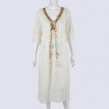 Caju Cream Lace Boho Midi Dress Size M / 10-12 Embroidered Detail