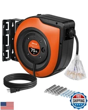 WILAWELS Retractable Cord Reel, 75 FT Heavy Duty Extension Cord, 14AWG/3C SJT