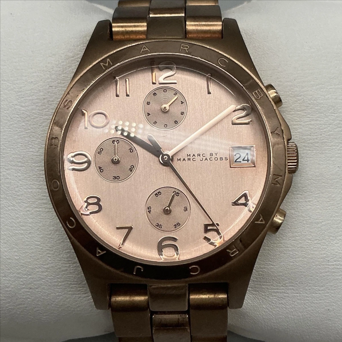 Marc By Marc Jacobs Womens Watch 37mm Gold Tone Chronograph New Battery 6.75\