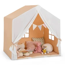 Kid’s Play Tent Toddler Playhouse Castle Solid Wood Frame w/ Washable Mat Orange