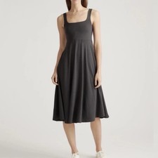 Quince Women Flowknit Breeze Fit & Flare Dress Black Basic Sleeveless XL