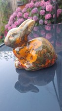 Vintage Floral Ceramic RabbitFigurine Decoupage Chintz EasterBunny Ornament 3.5?