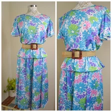 Flower Power 1960's Mod Party Dress - Handmade Summer House Dress - Med AUS 14