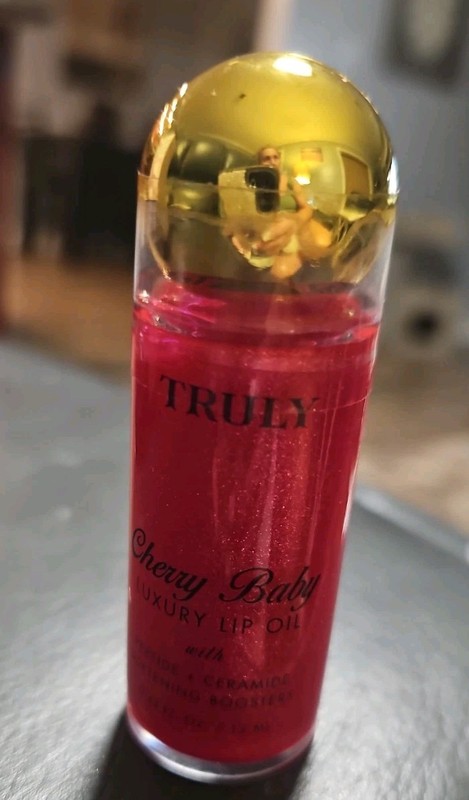 Truly Cherry Baby Luxury Lip Oil Pink Shimmer Peptide Ceramide Soft 0.42 fl oz