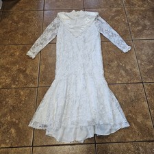 80s Jessica McClintock Bridal White Lace Wedding Dress Victorian Collar Mermaid