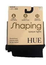 Hue Shaping Opaque Shaping Tights Size 1 Black Tummy & Thigh Shaper