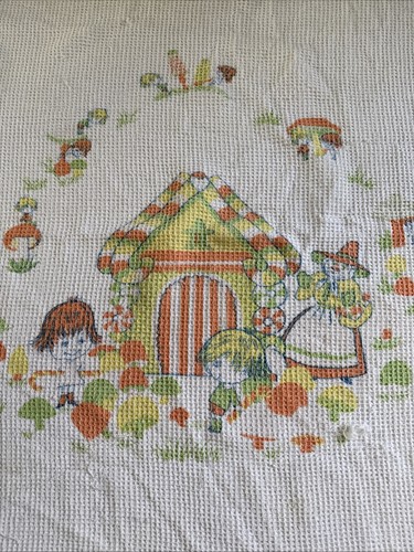 Vintage 70s Baby Blanket Woman Kids House Waffle Weave Cotton Satin Trim Orange - Picture 2 of 4