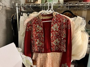 Womens Red Embroidered Choli Jacket Top Silk Blend Brocade Custom Size