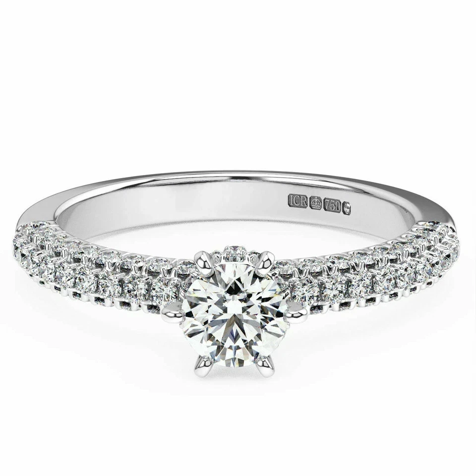 Anillo de compromiso solitario de diamantes redondos de 2,00 quilates con detalles de diamantes en oro de 14 kg Foto 2 de 4