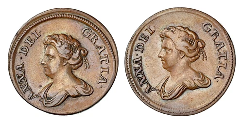 England Anne (1702-1714) ND CU Pattern Halfpenny. NGC AU55BN Peck 712.