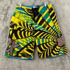 Fox Racing Cargo Board Shorts Mens 32 Blue Yellow Black Stretch 11" Inseam