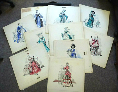 Original alte historische Mode Kostüm Skizzen Zeichnungen x10 Simpson 50er 50er