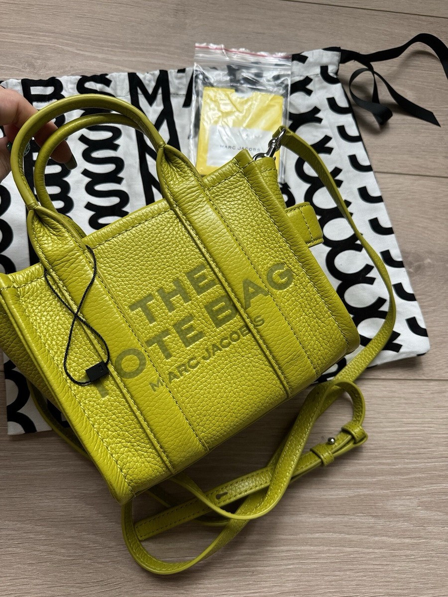 MARC JACOBS Grained Calfskin Leather Mini The Tote Bag Lime Green