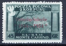 CORPO POLACCO 1954 DECENNALE MONTECASSINO 45 G. N.4 G.I MNH**