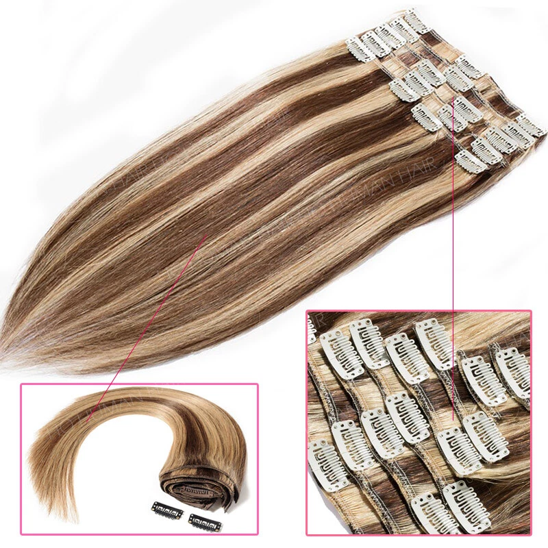 25CM-80CM 100% Echthaar Clip In Remyhaar Extensions Haarverlängerung Glatt Lang - Bild 4 von 4