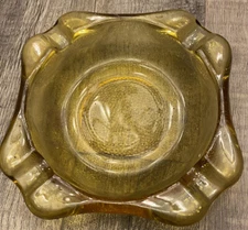 Vintage Amber Square Glass Ashtray 6” Cigar Cigarette Retro Restaurant