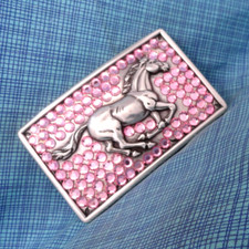 Cowgirl Mustang Stallion Belt Buckle Pink Western Horse Vtg 90s Nocona .GMP144