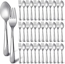 50 Pcs Forks and Spoons Silverware Set Stainless Steel Flatware Cutlery Set Heav