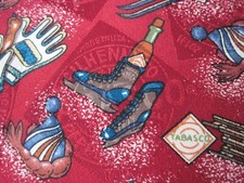 TABASCO Necktie Tie Red Blue White VTG Winter sports Silk Made in USA C23