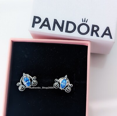 New 100% PANDORA Silver Disney Cinderella's Carriage Stud Earrings 293060C01