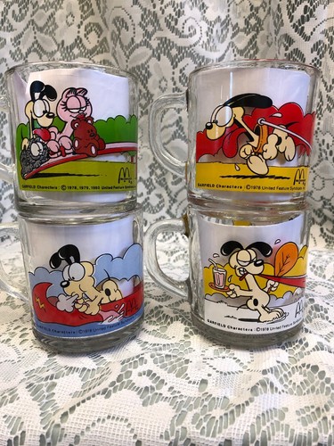Vintage Garfield McDonald's Glass Coffee Cups Mugs JimDavis 1978-80 Lot Of 4 EUC - Picture 2 of 10