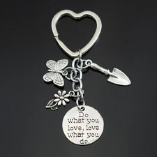Gardener Butterfly Shovel Flower Love Gardening Garden Keychain Heart Key Ring