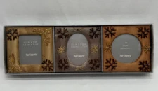 Pier 1 Imports Fabric W/Bead Snowflakes 1.5" X 2" Mini Photo Frames Set Of 3 New