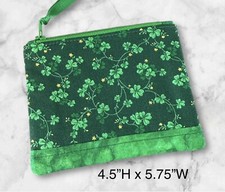 Green Shamrock Zipper Pouch New