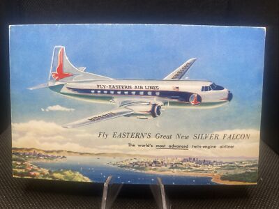 POSTCARD: The Silver Falcon Jet Airplane Eastern Airlines J5 ￼