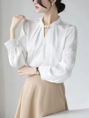 Women Blouse Beaded Pullover Korean Fashion Temperament Office Shirts - 第 4 张/共 11 张