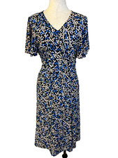 Chaps Ralph Lauren Dress XL Blue Cream Tan Short Sleeve Stretch A Line Washable