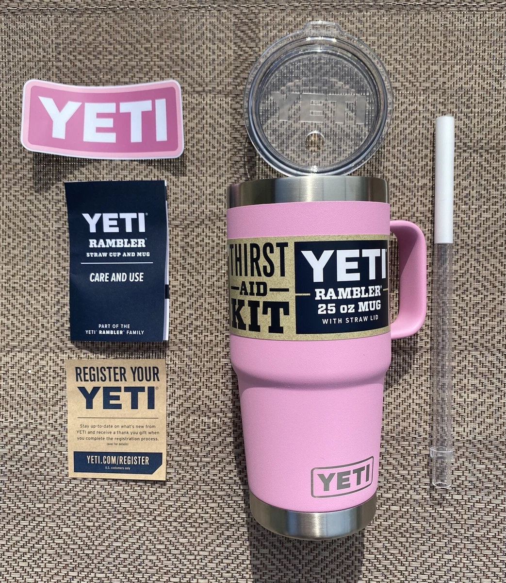 Yeti Power Pink 35oz Rambler Mug Cup w/ Straw Lid New w/ Sticker