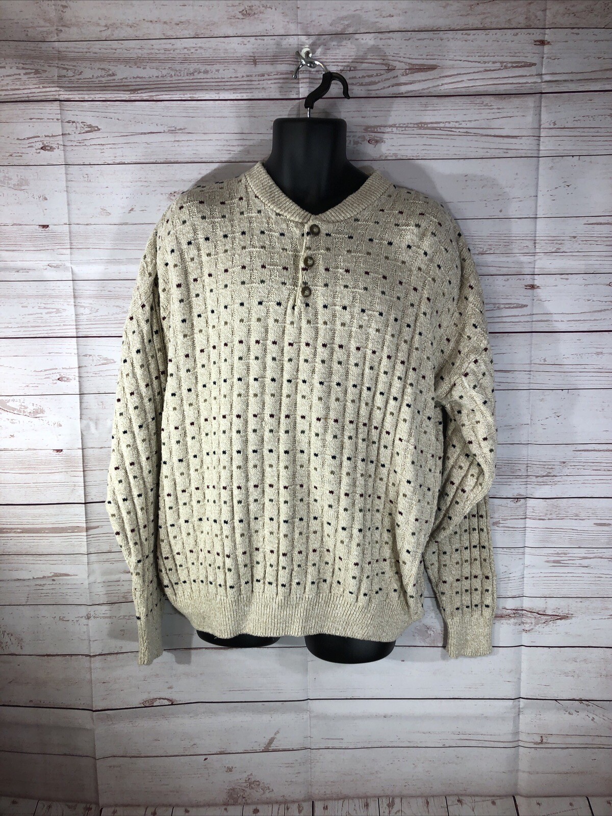 Metrics Mens Knit Sweater Size X-Large Beige w/ m… - image 3