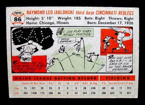 1956 Topps RAY JABLONSKI #86 Baseball Card-VG/EX Condition-CINCINNATI REDLEGS - Picture 2 of 2
