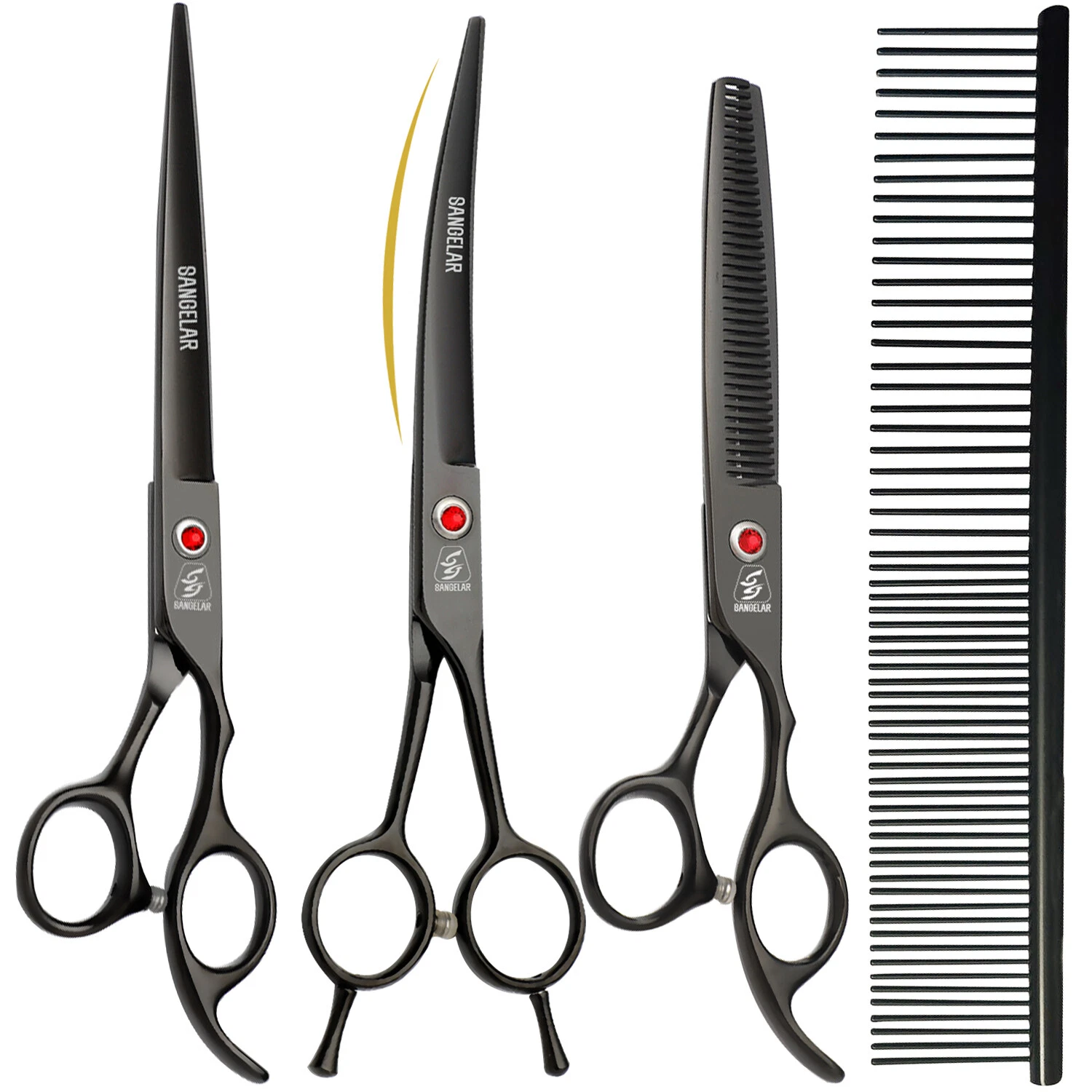 Sangelar 7 inch Complete Pet Grooming Kit,Scissors, Thinning Shears, Comb & Case