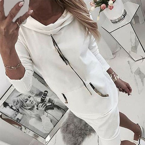 Damen Kapuzen Fleece Sweatshirt Kleid Langarm Locker Hoodie Pullover Pulli - Bild 4 von 16
