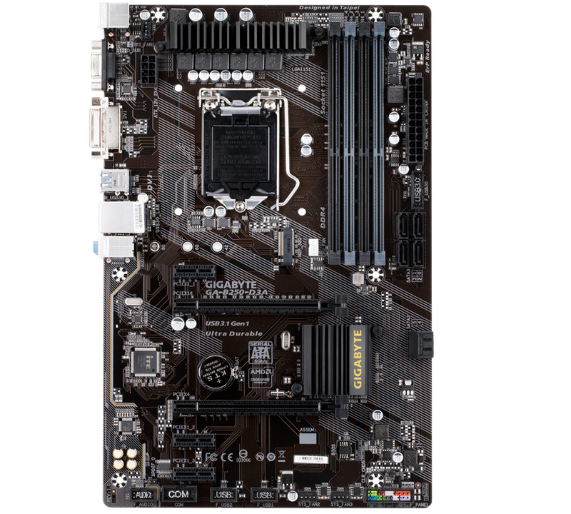 For GIGABYTE B250-D3A motherboard B250 LGA1151 4*DDR4 64G DVI+VGA ATX Tested OK