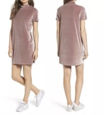 Madewell Women’s Size Medium Pink Velvet Comfy Mock Neck Mini Dress