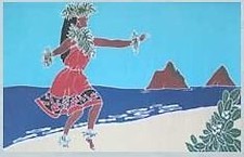 Pareo Sarong Shawl HULA MID DAY 46"x72" Beautiful Batik Painted Tablecloth Beach