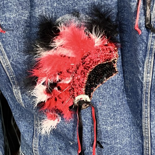 80s 90s BonJour Womens 8 One of a Kind Denim Jean Jacket Feathers Glitter Paint - Picture 14 of 19