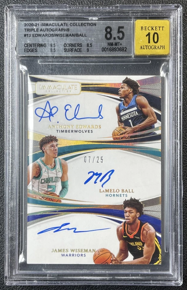 ANTHONY EDWARDS LAMELO BALL BGS 2020 PANINI IMMACULATE ROOKIE TRIPLE AUTO RC /25