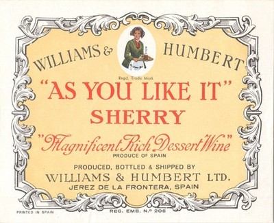 WILLIAMS & HUMBERT ''As You Like It'' Sherry - Vintage Spanish Wine Label