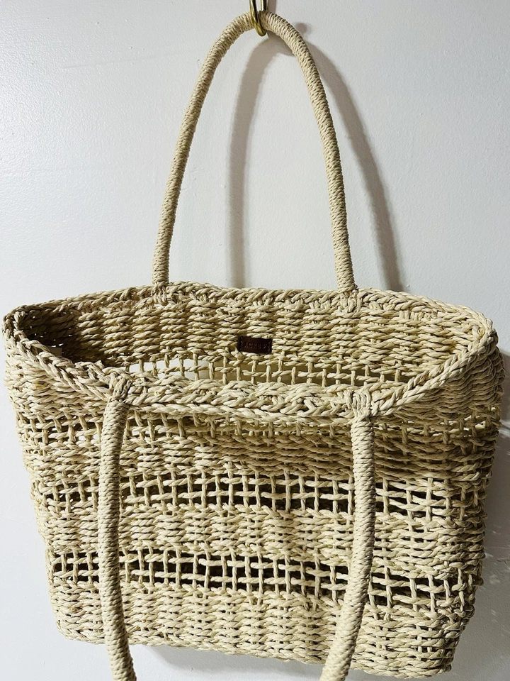 Bolso de Mano J.CREW Marsella 100% Pajita de Papel Tejido Abierto Mercado No Estructurado Playa Foto 2 de 4