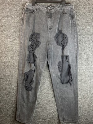 Missguides Womens Light Acid Wash Black Distressed Skater Jeans Size M