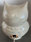 Vtg Iridescent Pearl White Ceramic Owl Night Light Table Lamp Big Eyes Works 70s — photo 5