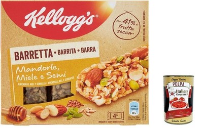 10x Barretta Kellogg s Mandorle Miele e Semi Mandeln,Honig,Samen 128g+Polpa 400g