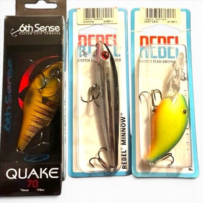 Lot of 3 Bass Fishing Lures 6th Sense Quake 70 Rebel Minnow Deep Wee R NEW