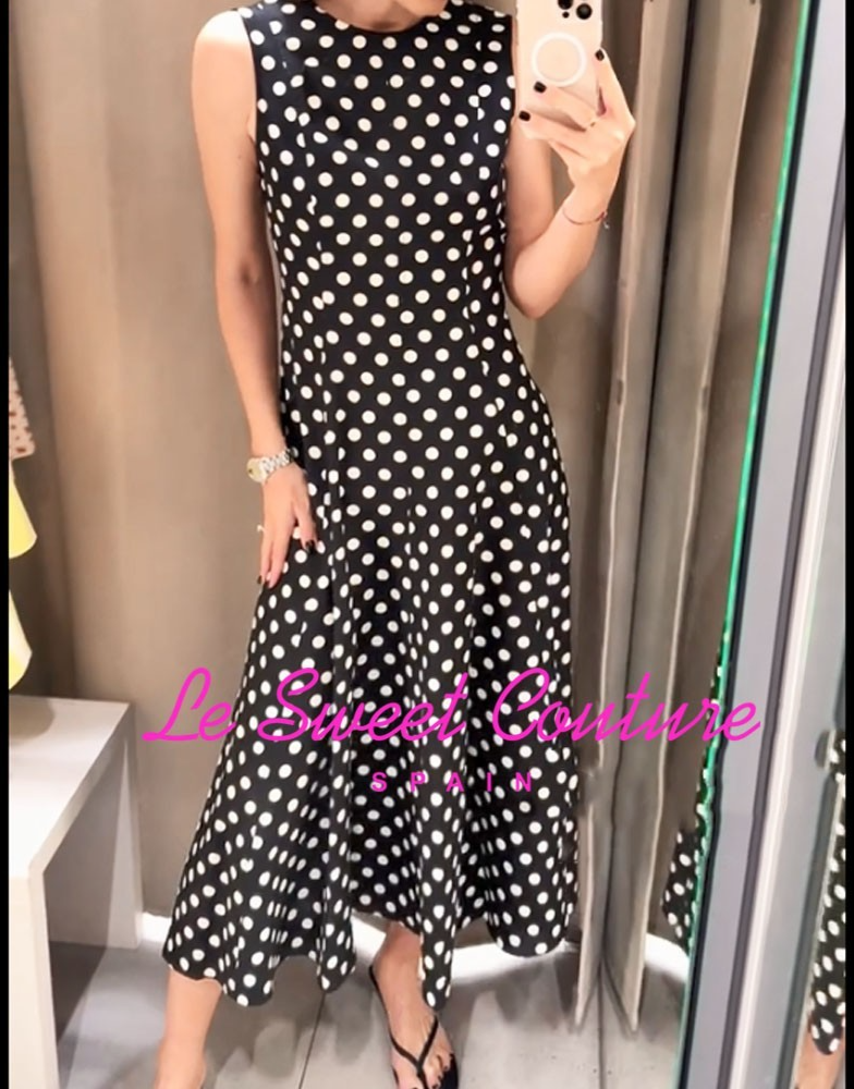 ZARA WOMAN NWT SS25 ZW COLLECTION SLEEVELESS MIDI DRESS POLKA DOT