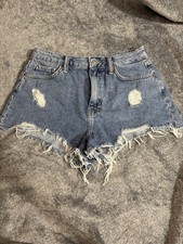 FOREVER 21 Premium Distressed Cut Off Denim Shorts Frayed Hem High Rise Blue 27